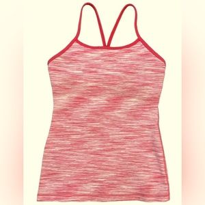 Lululemon Power Y sports Tank, Space Dye Luon material, pink & white, size 12